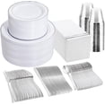 thumbnail image 1 of GATHER 700PCS Silver Plastic Plates - Silver Disposable Dinnerware Sets 100 Guest Include 200 Plates, 300 SIlverware, 100 Napkins, 100 Cups For Weddi, 1 of 9