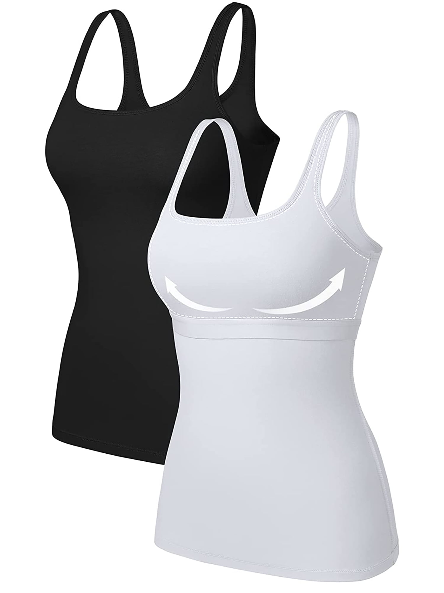 V FOR CITY Tank Top for Women with Built-in Shelf Bra Cotton Wide Strap Camisole Square Neck Cami Tanks 2 Pack 