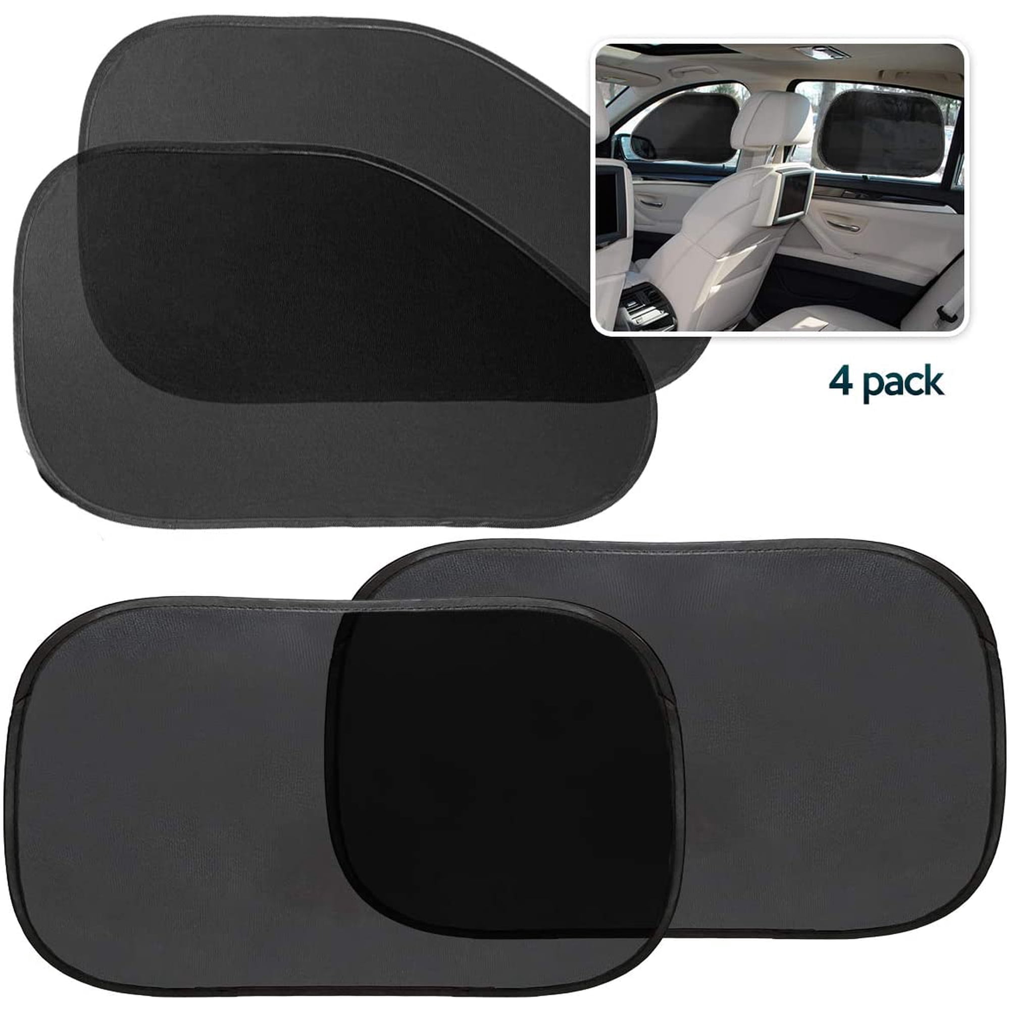 Zone Tech Side Window Cling on Sun Shades- 4-Pack Mesh Car Pop-Up Non Suction Cups Needed Sunshade- Protects Kids, Baby and Pets from Sun, Glare and UV Rays-Perfect for Car, Van, SUV
