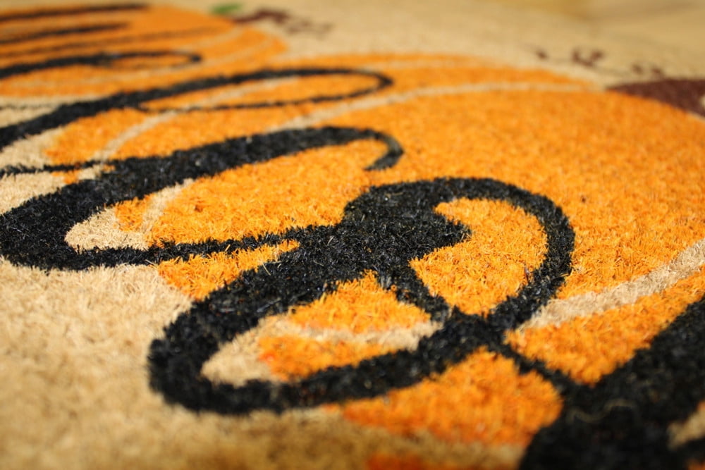 Kashi Home Coir Door Mat Fall Decor Printed Pumpkins 18x28 Non-Slip Doormat, Durable Outdoor/Indoor Rug, Welcome Pumpkins Fall Theme