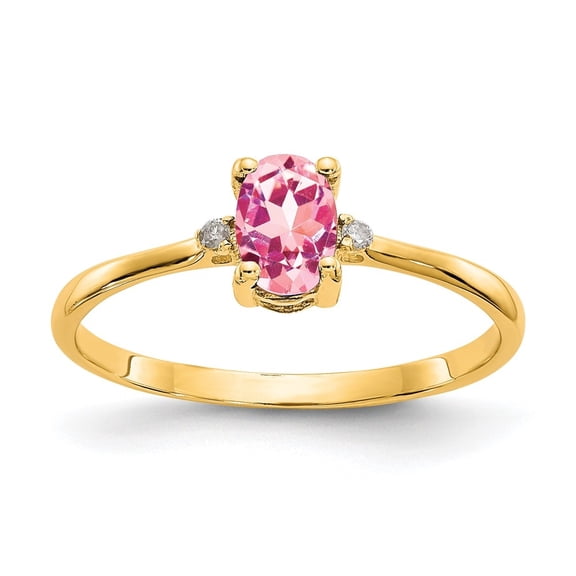 Auriga 10k Yellow Gold Polished Oval-shaped Genuine Diamond & Pink Tourmaline Birthstone Ring for Women Size- 6