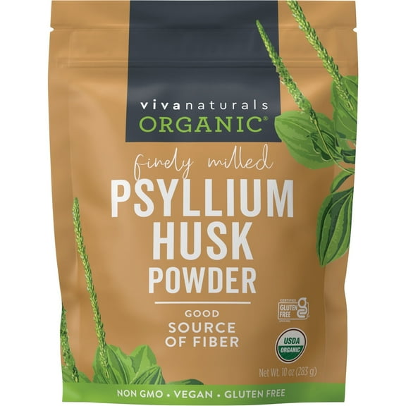 Viva Naturals Organic Psyllium Husk Powder, 10 oz-Finely Ground, Unflavored, Gluten-Free, Vegan, Keto and Paleo