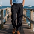 thumbnail image 2 of Nestiefly Men's Linen Straight Fit Trousers Dressy Lightweight Classic Pleated Beach Pants with Belt Loops 2026 Black 3XL, 2 of 9