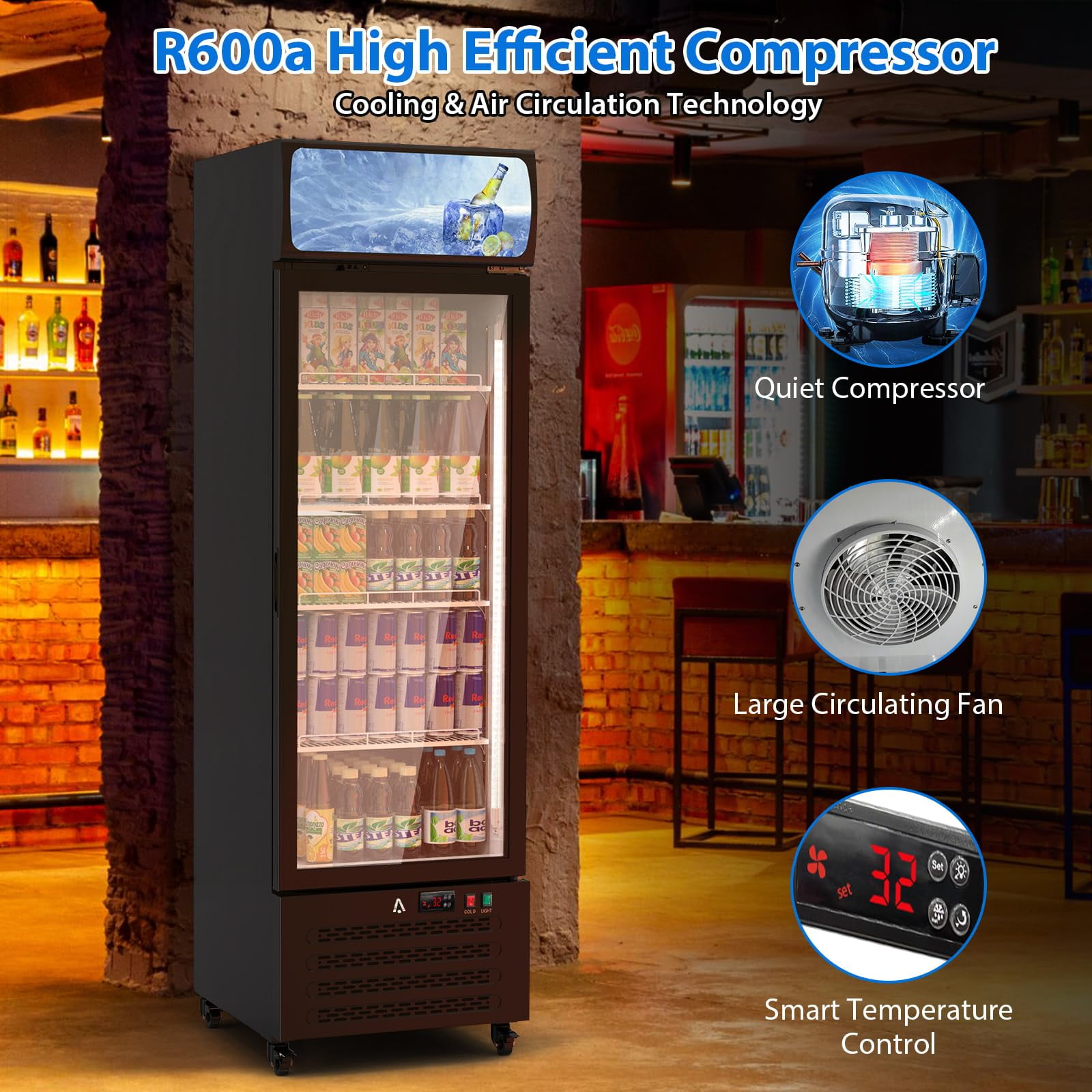 Commercial refrigerators with Glass Door Display Beverage Fridge 11.3 Cu.Ft/320L Merchandiser Fridge with 4 Adjustable Shelves for Home Restaurant Office Grocery Stores