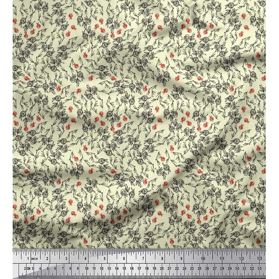 Soimoi Silk Fabric Leaves & Rose Shirting Decor Fabric Printed Yard 42 Inch Wide