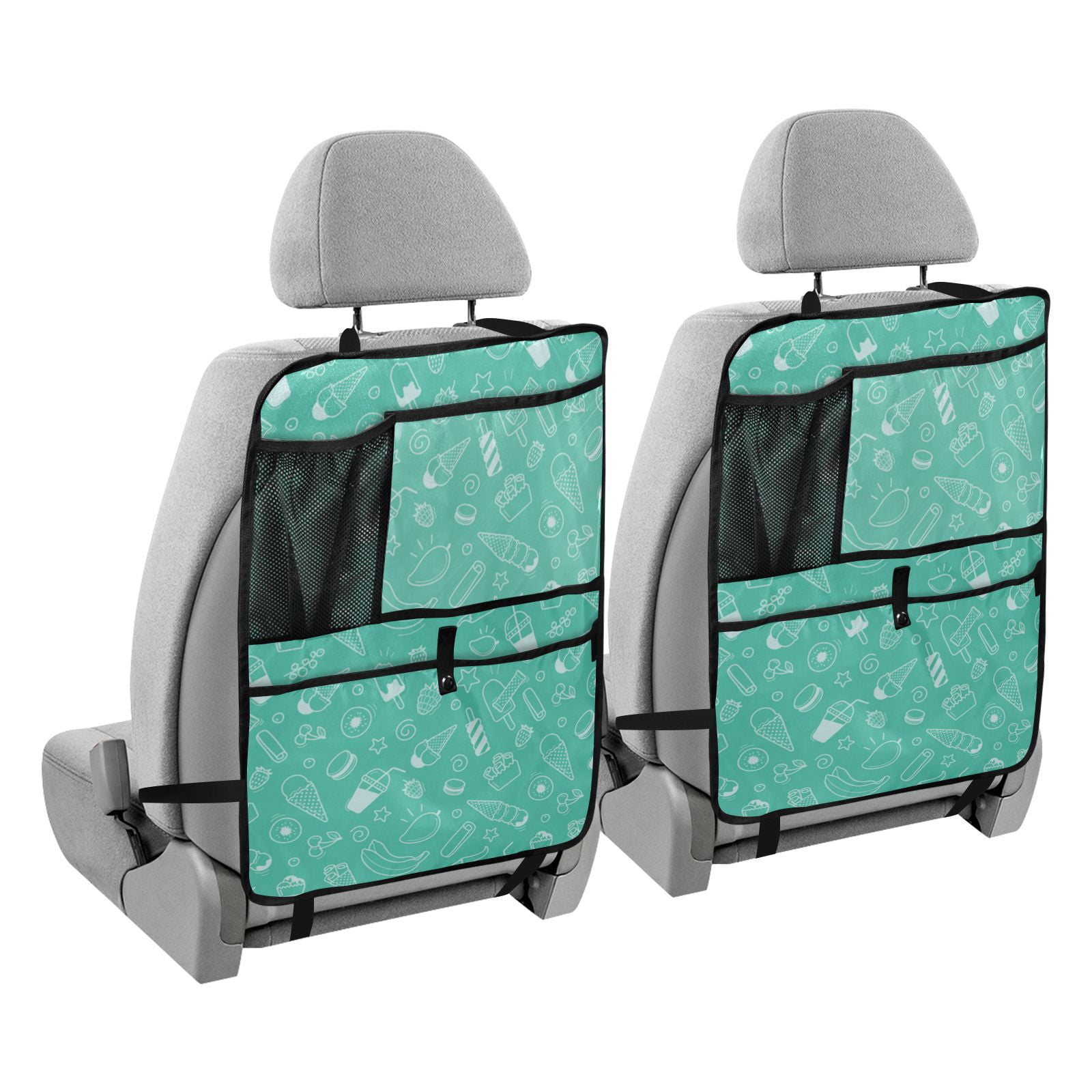 Sweet summer treats pattern Back Seat Cover + Pocket Storage Organizer, 179 Pack Multifunctional Kick Mats Backseat Protector