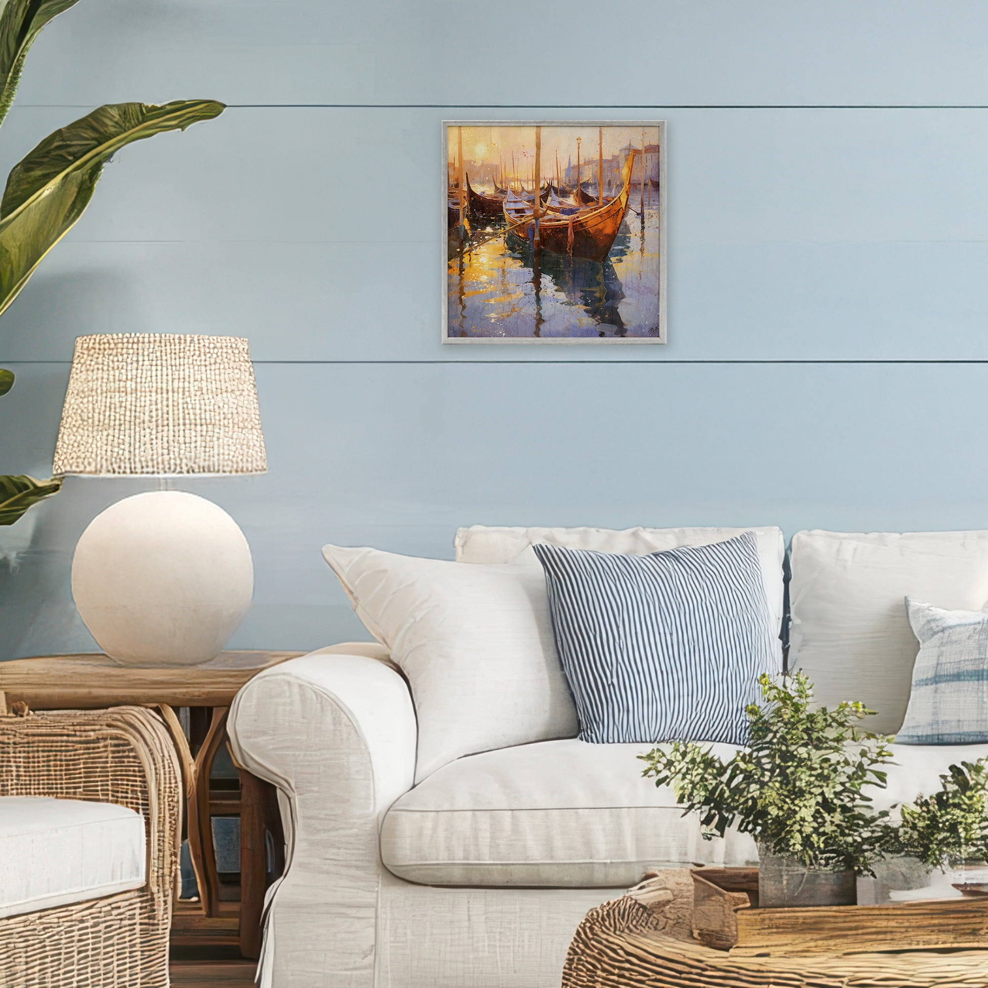 Stupell Industries Venetian Gondolas in Golden Light Gray Framed Giclee Art, design by Marta Wiley