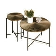 thumbnail image 2 of CoSoTower Radial Pattern 2-Piece Coffee and End Table Set – Waterproof MDF with Pvc Cover, Distressed Cylindrical Design, Black Metal Legs – Classic Rustic Charm, Dark Walnut, 2 of 9