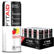 LIFEAID FITAID Post Workout Recovery Drink, Strawberry Lemonade, BCAAs, Glucosamine, Electrolytes, Omega-3s, Paleo, Vegan & Gluten-Free, No Artificial Sweeteners, 40 Calories, 12 Oz cans, Pack of 12