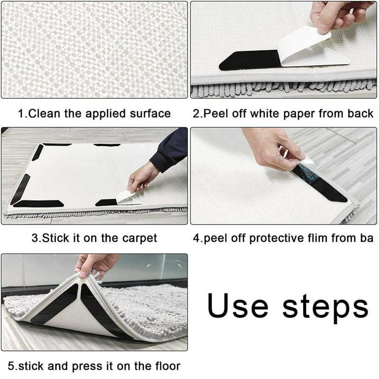 Collections Etc Reusable Slip-Resistant Adhesive Rug Grippers - Set of 8