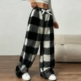 thumbnail image 4 of Womens Plush Pajama Pants Plaid Pj Bottoms Winter Warm Fuzzy Fleece Lounge Pants Flannel Pajama Soft Fuzzy Cute Comfy Wide Leg Lounge Sleepwear with Pockets, 4 of 6