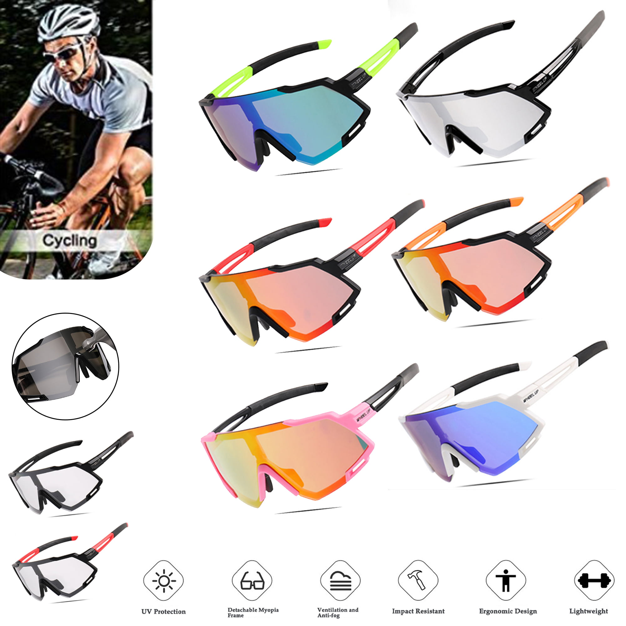 Leegoal Outdoor Cycling Sunglasses Polarized Sports Sunglasses with Case for Men and Women Running/Cycling/Fishing/Hiking with 5 Interchangeable Lenses and Myopia Frame 