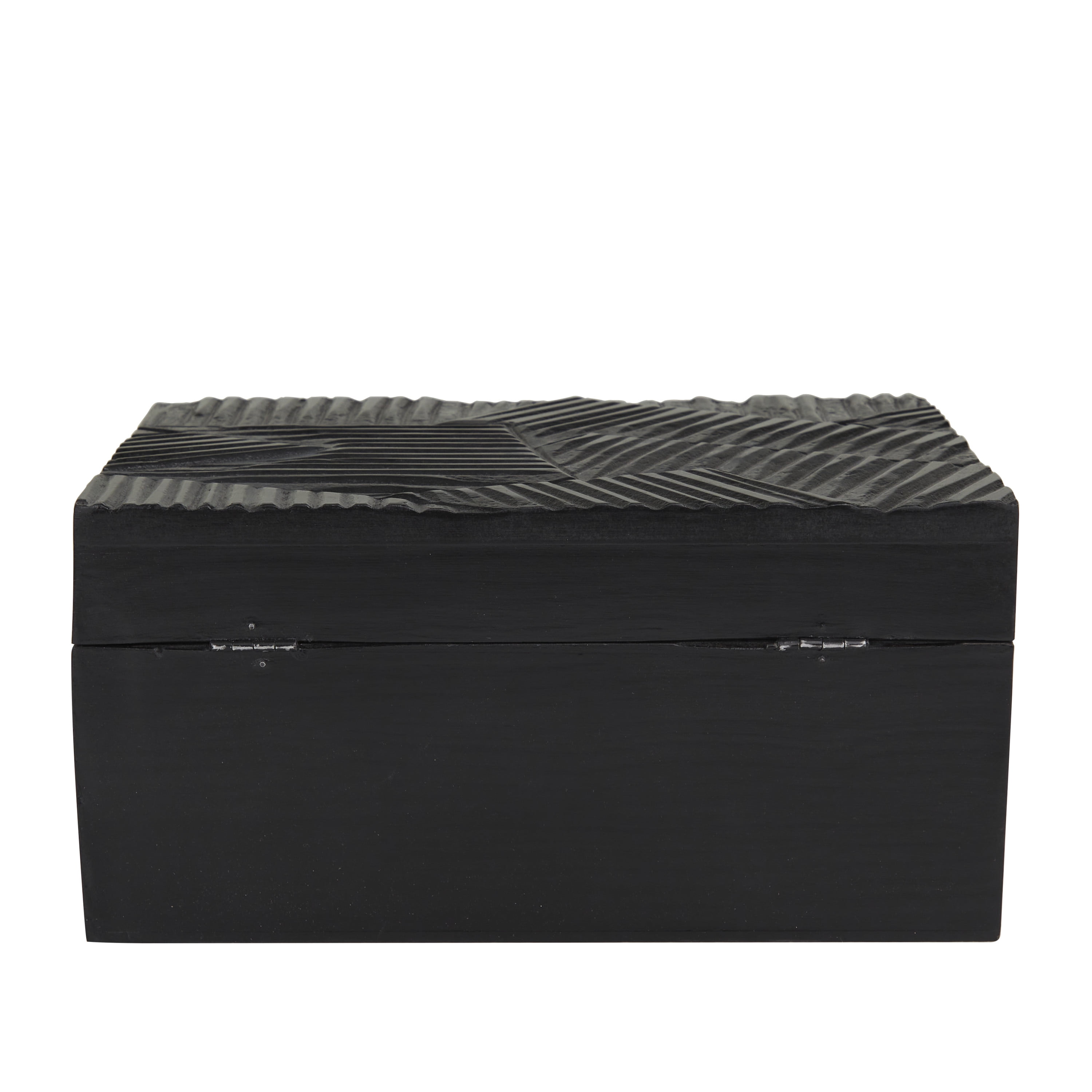 DecMode Intricate Carved Black Wood Decorative Box with Hinged Lid, 3 Count