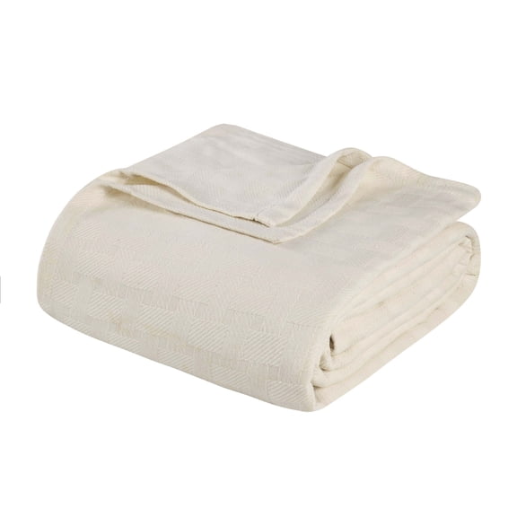 Superior Basketweave All-Season Cotton Blanket, King, Ivory