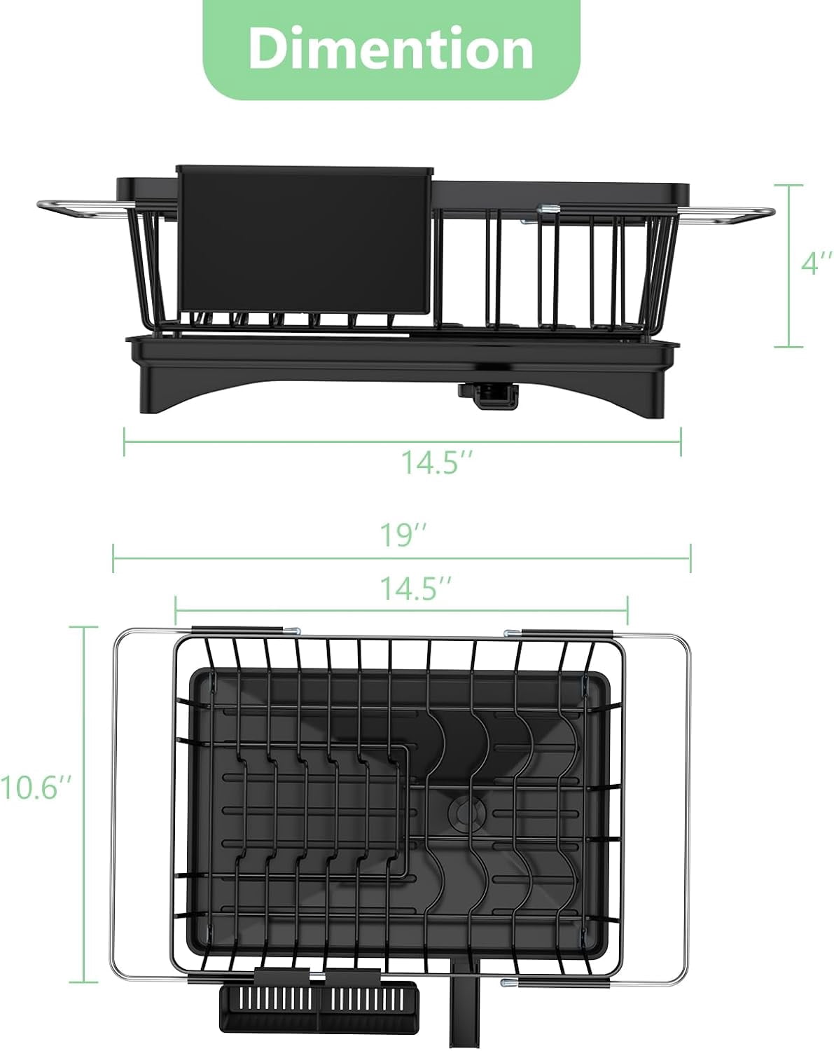 Expandable Dish Drying Rack- Space-Saving Dish Rack, Dish Drainers for Kitchen Counter with a Cutlery Holder, Over The Sink Dish Racks Fit for 14’’-19’’ Kitchen Sink