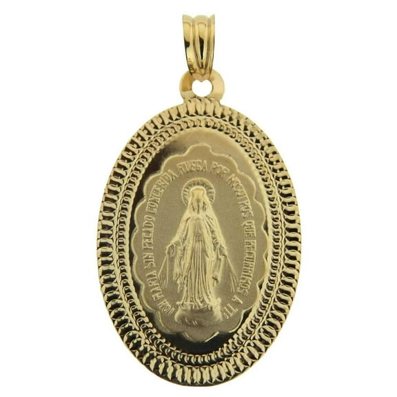 18K Solid Yellow Gold Large Miraculous Medal 1.18 x 0.87 inch without bail