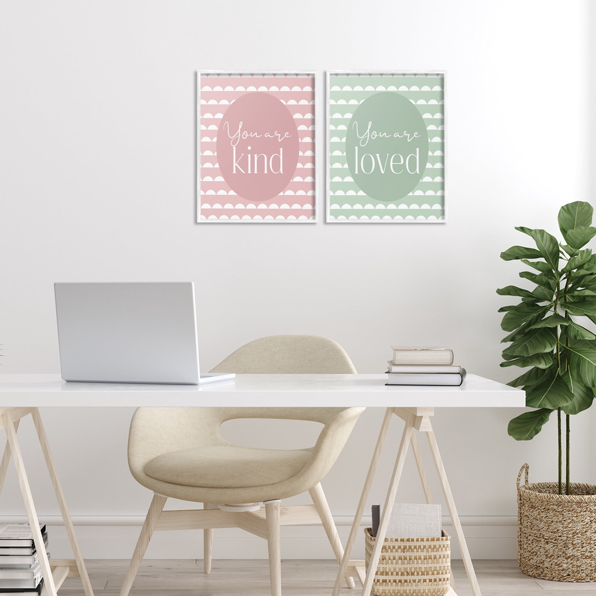 Stupell Industries Pastel Kind & Loved 2 Piece White Framed Giclee Art Set, design by Christine Simpson Art