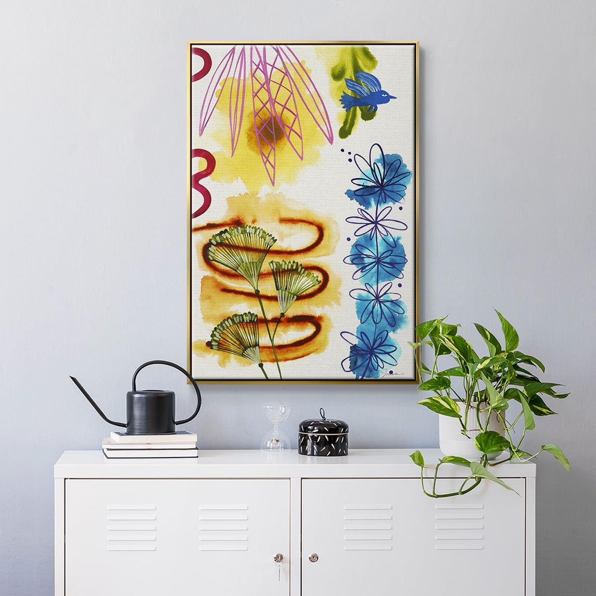 Flower Power I Framed Premium Gallery Wrapped Canvas - Ready to Hang - 27 x 41 - Gold Floating Frame