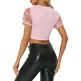 thumbnail image 3 of INSPIRE CHIC Women's Metallic Pattern Short Sleeves Party Crop T-Shirt M Light Pink, 3 of 6