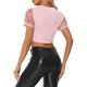 thumbnail image 3 of Camiseta corta de fiesta de manga corta con patrón metálico para mujeres INSPIRE CHIC XL Rosa claro, 3 of 6