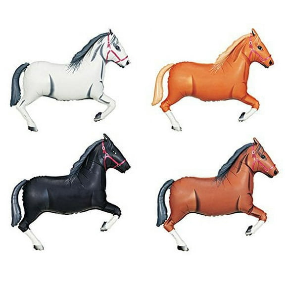 4 Piece Horse Shaped 43" White Tan Black and Brown Foil Mylar Balloons Party Set