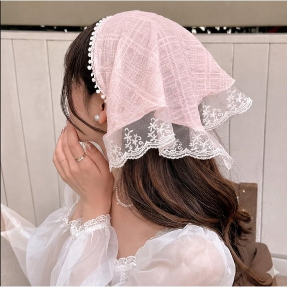 Pink Bandanas Head Scarf Headband for Women’s Hair - Lace Hair Scarf Bandana Headband - Cute Stylish Head Kerchief Summer Accessories