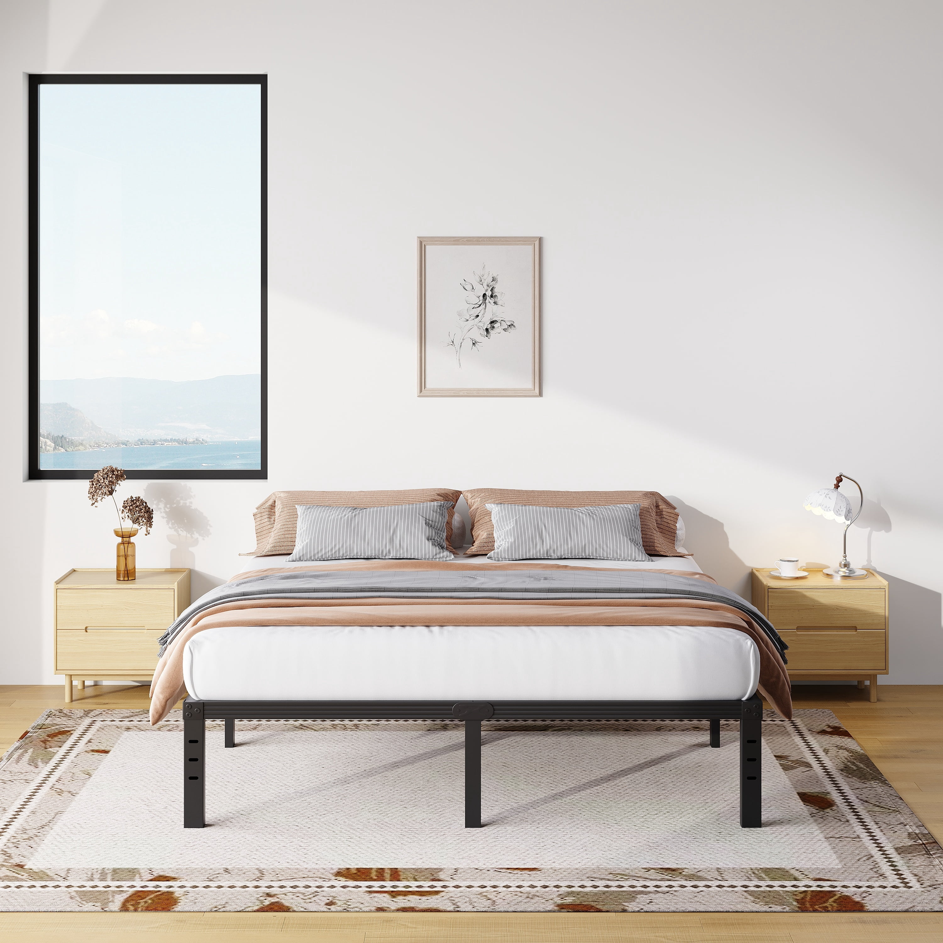 COMASACH 18 inch King Bed Frame, Easy Assembly, Heavy Duty Metal Platform, Noise Free, Black