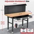 thumbnail image 6 of Workbench for Garage,ENJOYWOOD Heavy Duty 60 inch Wood Work Bench with Drawers,Led Lights, Pegboard and Wheels,Rubber Wood Tabletop,2000 LBS Load Bearing Workstation Garage Desk Table Worktable, 6 of 8