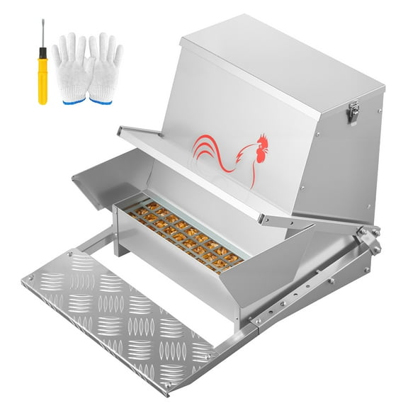 KFFKFF Automatic Poultry Feeder, 40 lbs Capacity, Weather-Resistant Treadle Feeder with Secure Lid, Minimal Feed Waste, Durable Galvanized Steel Design, Suitable for Outdoor Use with Chickens
