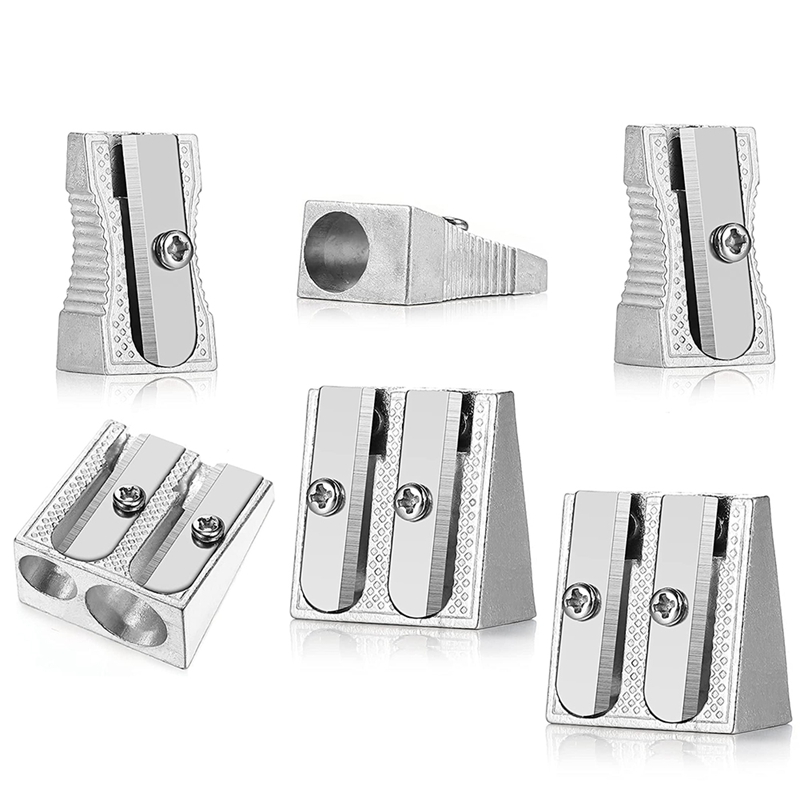 6 Pcs Metal Pencil Sharpeners, Single and Dual Hole Pencil Sharpeners