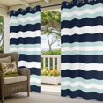 thumbnail image 5 of Outdoor Curtains for Patio Waterproof, Aqua Navy Blue Striped Windproof Pravicy Outside Porch Blackout Curtain, Modern Abstract Lines Geometric Sun Blocking Grommets Curtains for Cabana 54"x108", 5 of 9