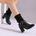 thumbnail image 6 of YLYL Women's Mid-Calf Boots Leather Knitted Heel Closed Pointed Buckle Block Non-Slip Business Party Boots, 6 of 8