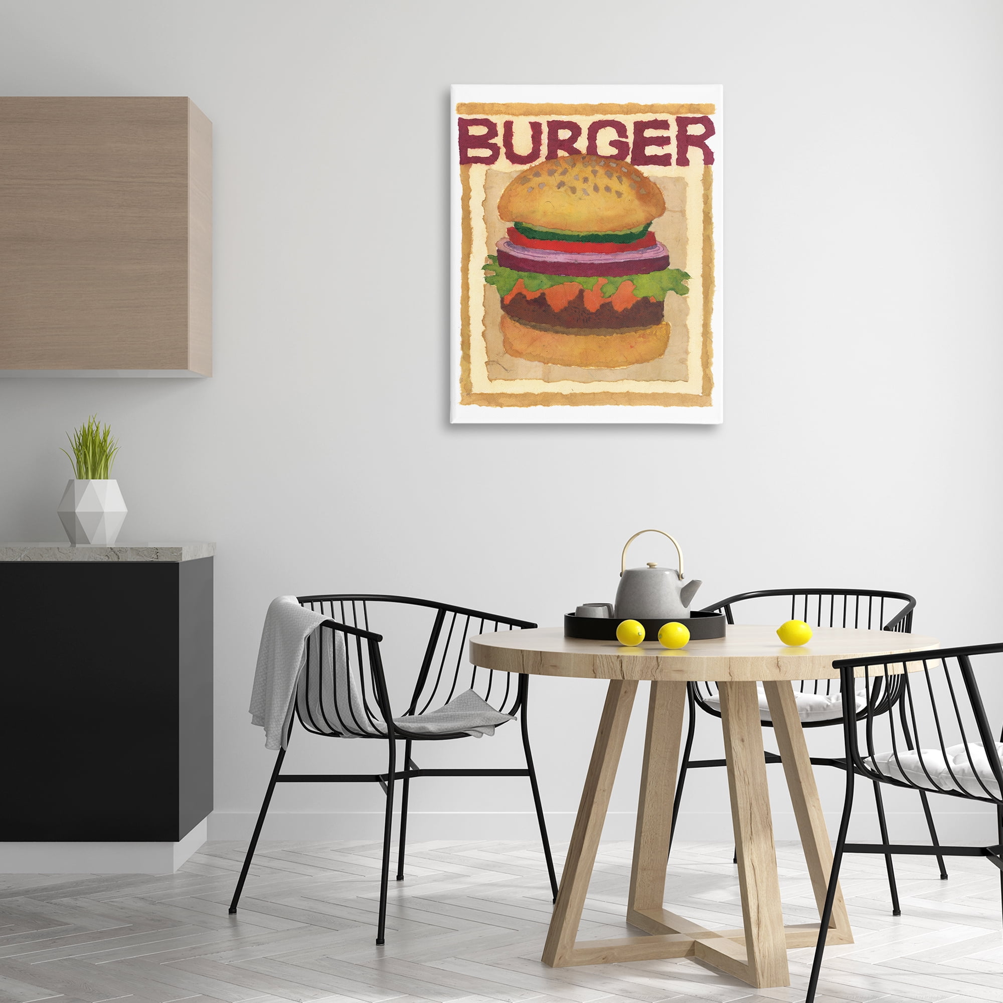 Stupell Industries Watercolor Style Burger Food & Beverage Painting Gallery Wrapped Canvas Art Print Wall Art, 30 x 40