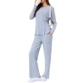 thumbnail image 4 of INSPIRE CHIC Women's Pajamas Set Crewneck Long Sleeve Sleepwear Soft Pjs Loungewear with Pocket XS Blue, 4 of 6