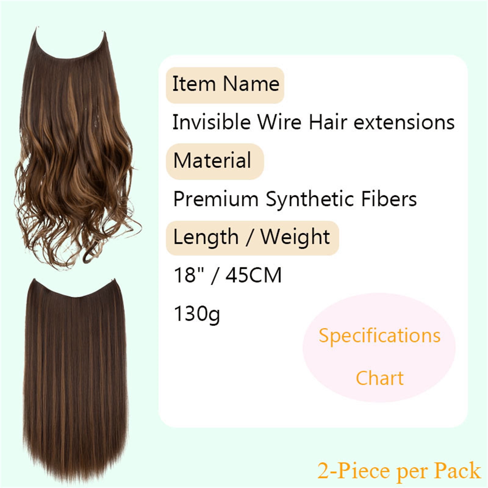 2 Pack 18 In Halo Hair Extensions, Glueless Wigs Pre Plucked Pre Cut, Synthetic Fiber Wig for Women