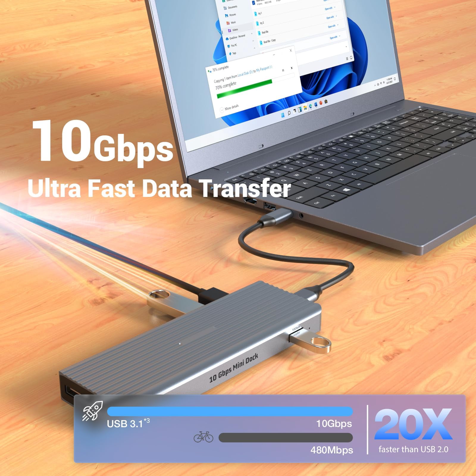 11 in 1 USB C Hub Docking Station with Multi Display for D-ell, Hua-wei, Le-novo - includes 2 C to C and C to A Cables, 2 * 4K HDMI, 2 * 4K DP, 3 * 10Gbps USB-A, Ethernet, PD, 3.5MM Jack