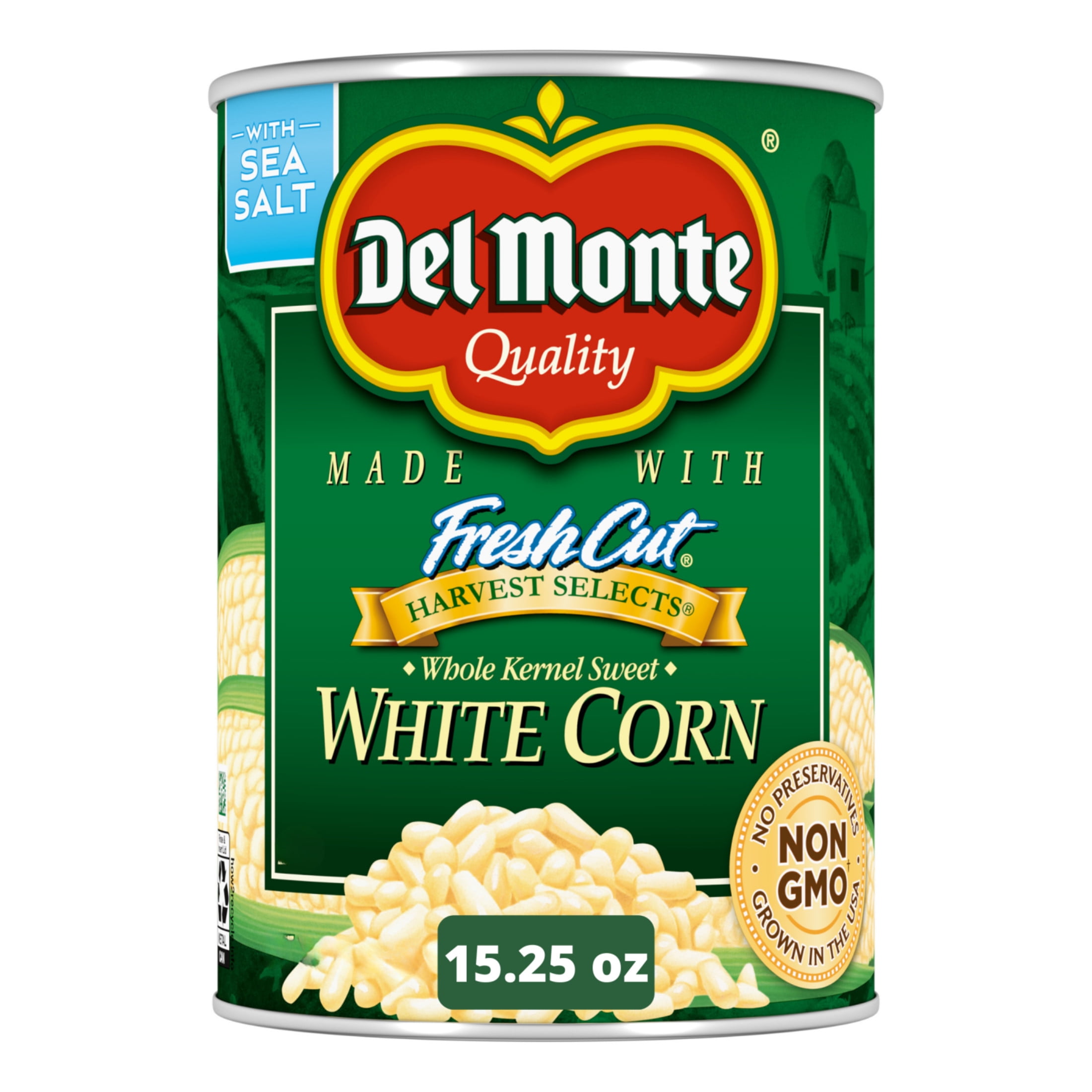 (12 pack) Del Monte Harvest Selects Sweet White Whole Kernel Corn, 15.25 oz Can, Canned Vegetables