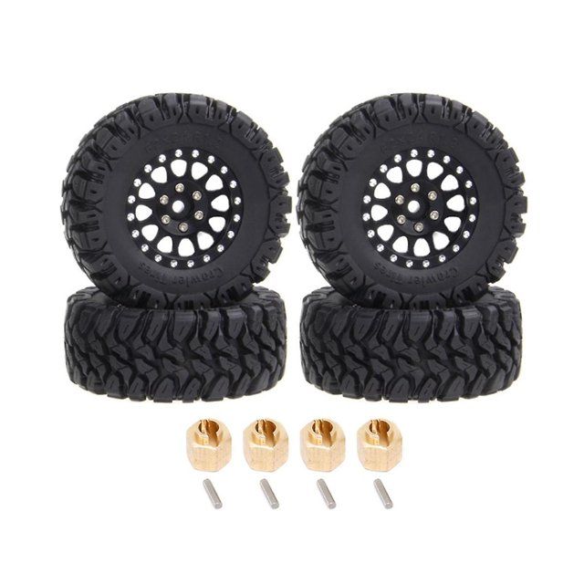 Juego de 4 llantas de metal con bloqueo de cuentas de 62 x 24 mm y 1,2 pulgadas para coche teledirigido TRX4M Axial SC 1/18 1/24, color negro