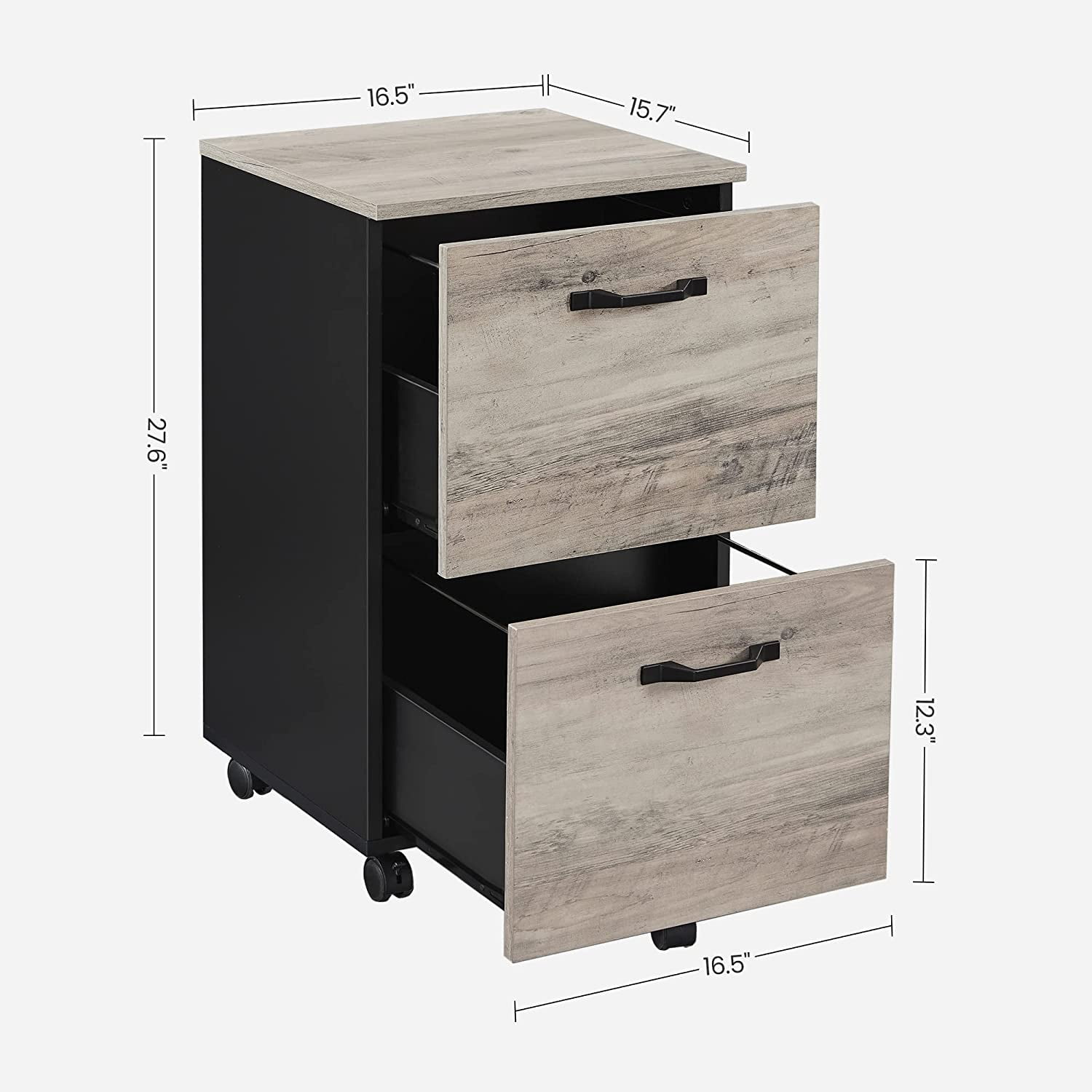 VASAGLE Industrial File Cabinet with 2 Drawers, Rolling Office Filing Cabinet, Greige and Black