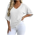 thumbnail image 2 of ClodeEU Women's V Neck Dolman Sleeve T-Shirt,Casual Loose Fit Solid Color Batwing Top for Summer White,Women's Plus L, 2 of 5