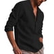 thumbnail image 3 of 1 camisa de lino con cuello en V, color negro., 3 of 4