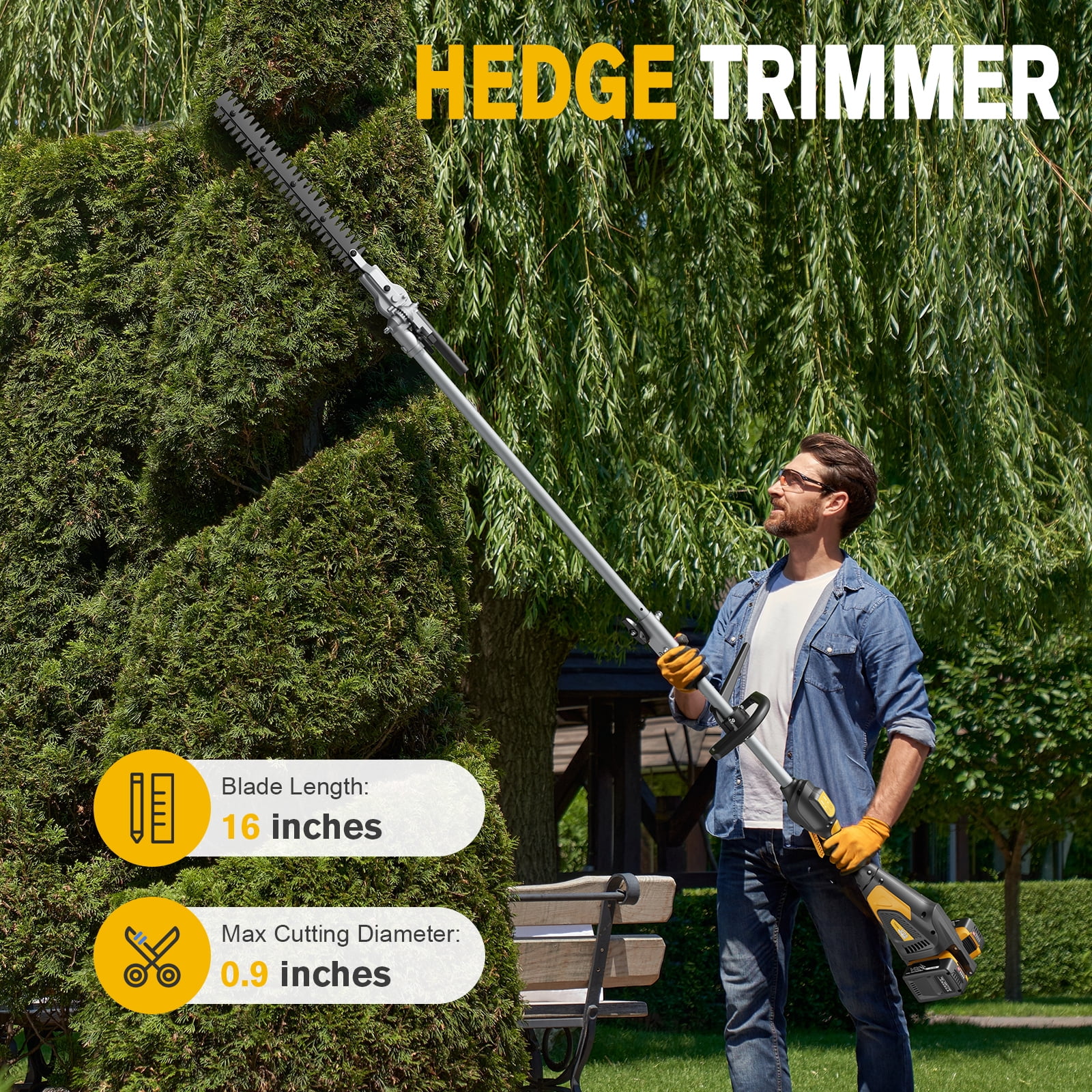 Fenbeli 4-in-1 Cordless String Trimmer, Brush Cutter, Pole Saw & Hedge Trimmer Combo, 40V Max Lithium Battery Yard Tool with 2 Batteries & Charger