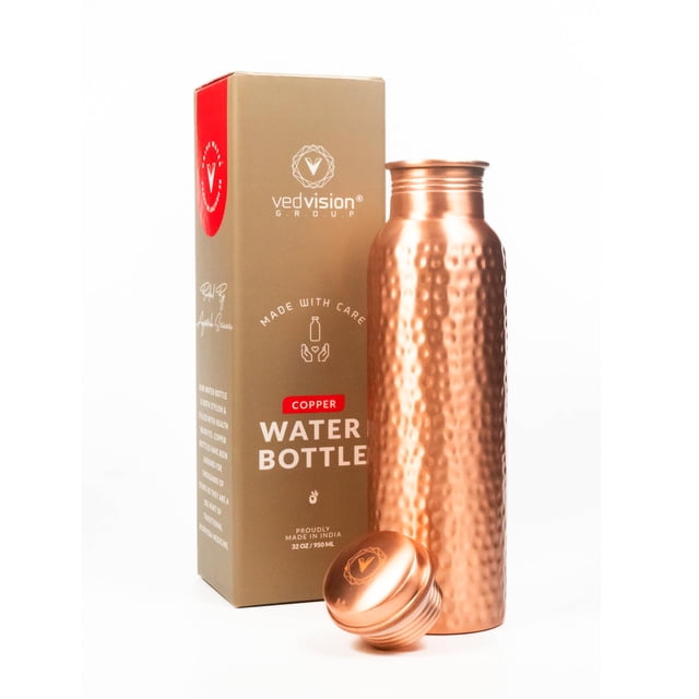 Botella de agua de cobre VedVision 950 ml con acabado martillado y a prueba de fugas