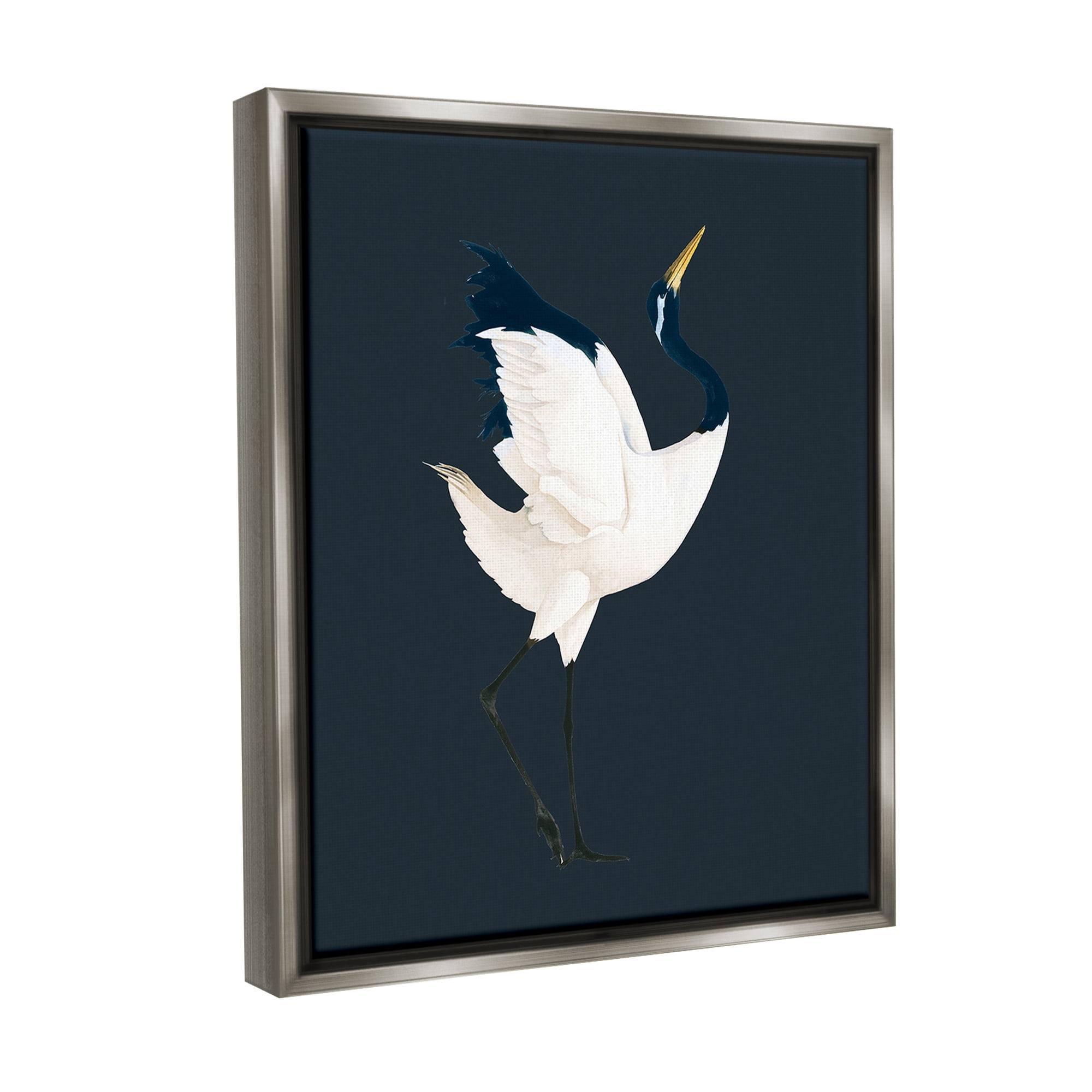 Stupell Industries Crane Bird Facing Right Animals & Insects Painting Gray Floater Framed Canvas Art Print Wall Art, 25 x 31