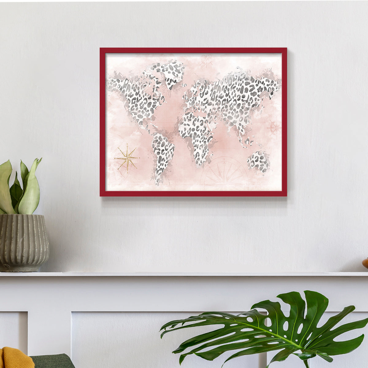 Pink Cheetah Map by Natalie Carpentieri - Restickable Framed Giclée Print
