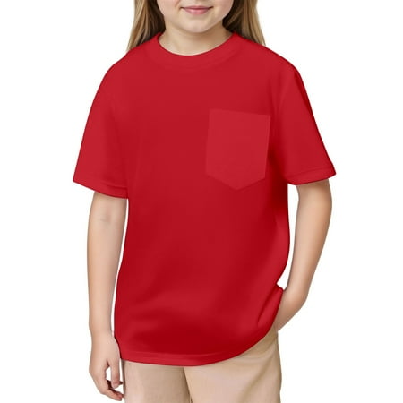GPOECD Toddler T Shirts Kids Mesh Short Sleeve Top Tees Boy Girl Baby Unisex Toddler Children Crew Neck Shirt with Pocket Vest Top 02_Red 2-3Years