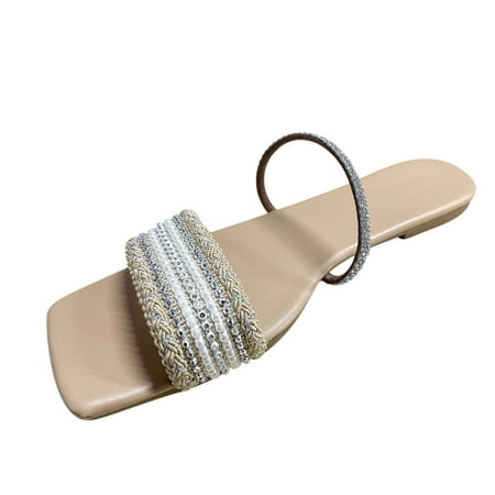 

Womens Sandals Casual Flat Heel Retro Slip-on Sexy Rhinestone Pearls Casual Beach Bling Shoes Summer Open Toe Slide Sandals Comfortable Flats Flip-Flops Casual Platforms Heeled Wedge Sandals A23829
