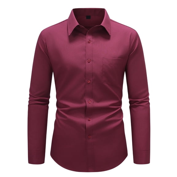 Men's Dress Shirts Long Sleeve Wrinkle-Free Shirts Solid Business Casual Formal Button Down Shirt with Pocket