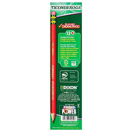 Ticonderoga Erasable Checking Pencils with Eraser, Presharpened, Red