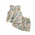 thumbnail image 2 of Amidoa Girls Summer Outfit Sets 2 Piece T-Shirt Graphic Ruffle Sleeve Tank Top and Shorts Set Kids Clothing Sets Beige Size 6, 2 of 7